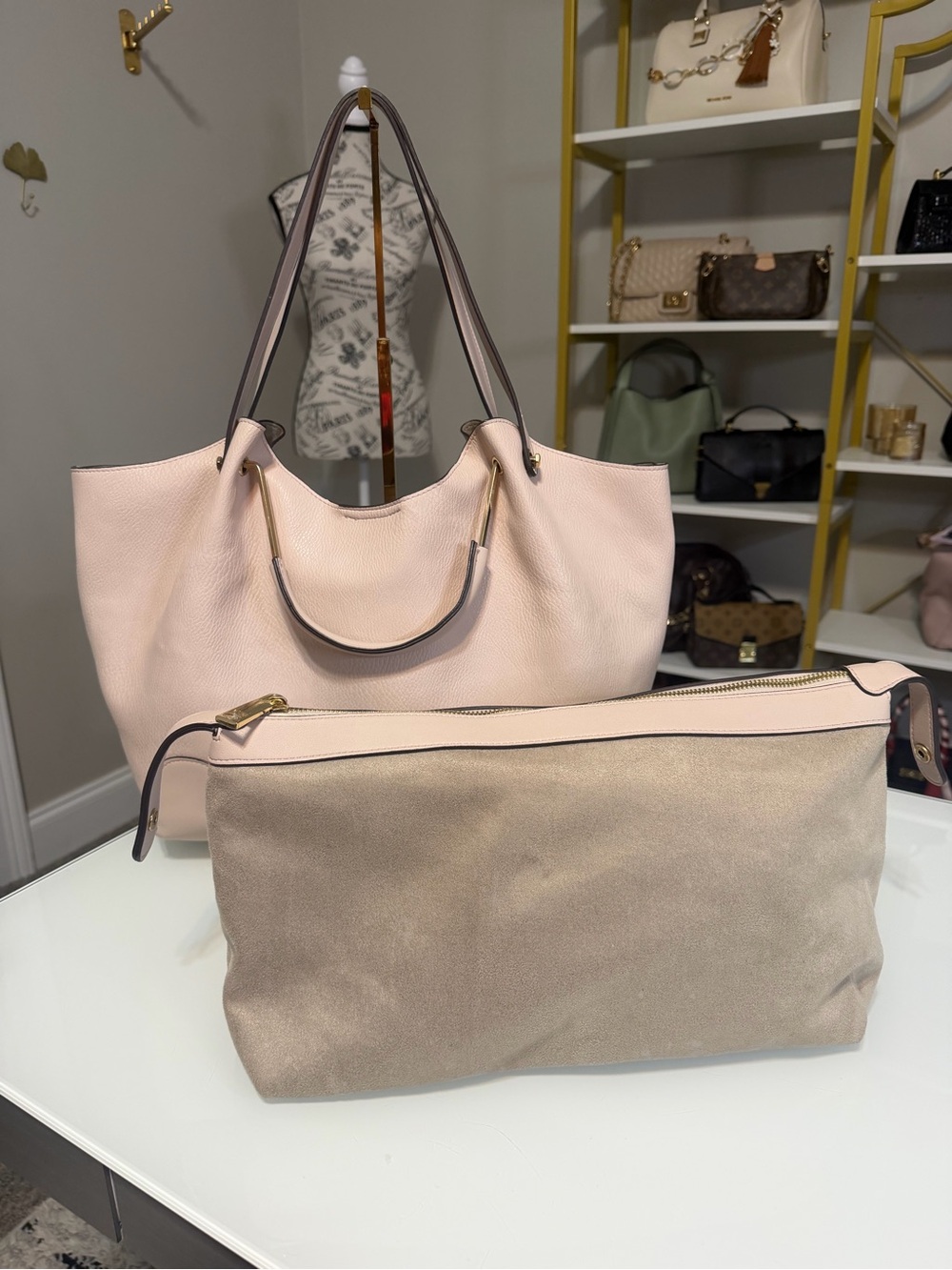 Sondra Roberts Squared Blush Vegan Leather Tote Shoulder & Top Handle Bag - Picture 10 of 16